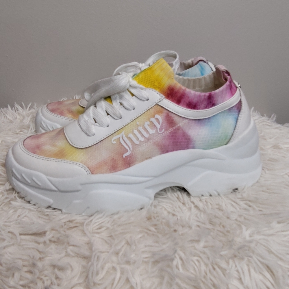 Juicy Couture Low Top Watercolor Sneakers Women 8 Blue Pink Chunky Retro  Hippie
